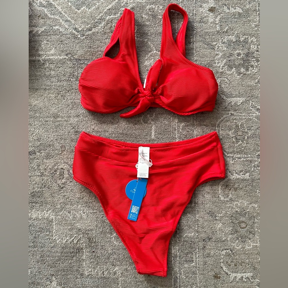 Cupshe Red Ribbed High Waisted Bikini - Never Worn